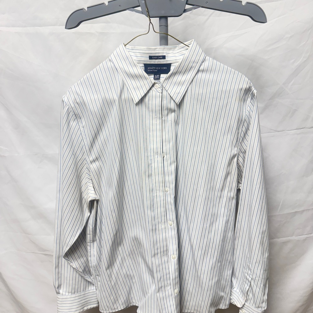 Jones New York White and Blue Striped Dress Shirt